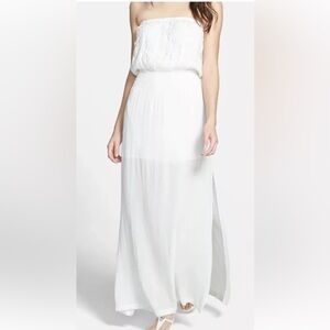 LA MADE Women’s White Strapless Maxi Dress Embroidered Rosette Size Extra SMALL